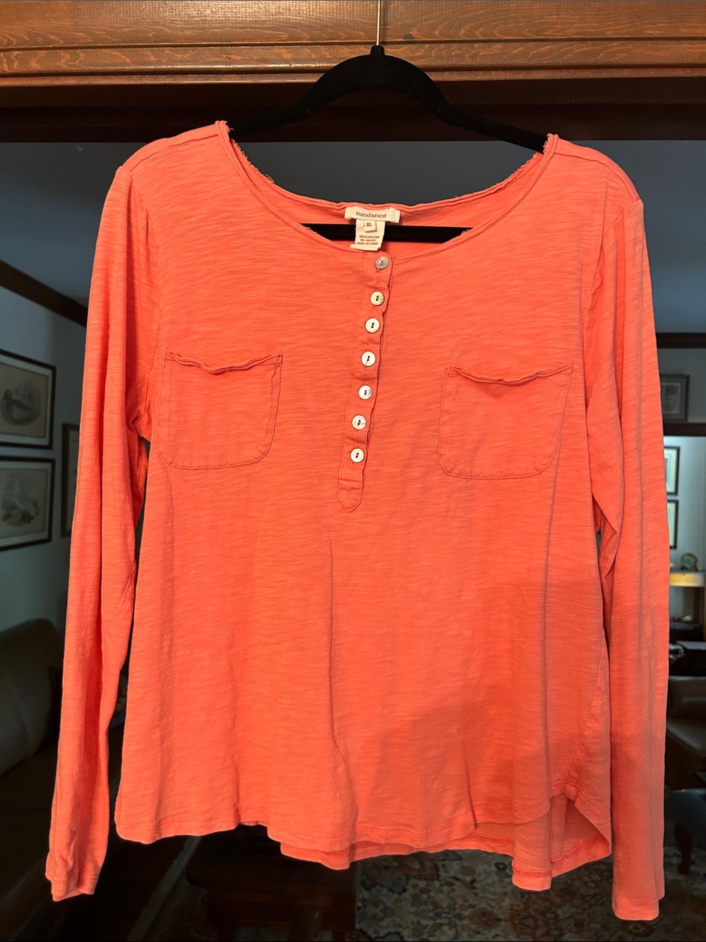 Sundance Coral Long-Sleeve Henley Pocket Tee